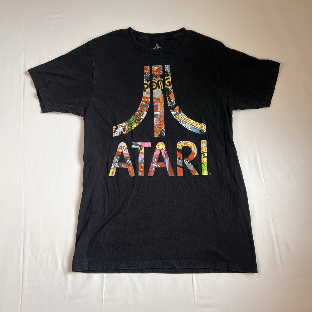 Atari Black M SS T-Shirt Logo Games‎ Cotton